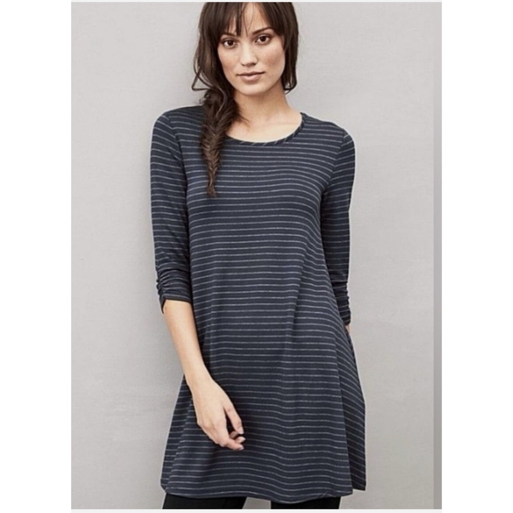 Garnet Hill Striped Gray Lyocell Swing Dress Size Medium